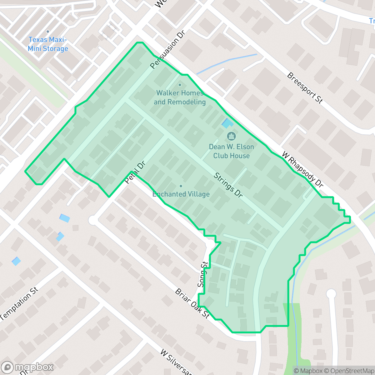 Map showing the location of Enchanted Village - Greater Harmony Hills, San Antonio, TX
