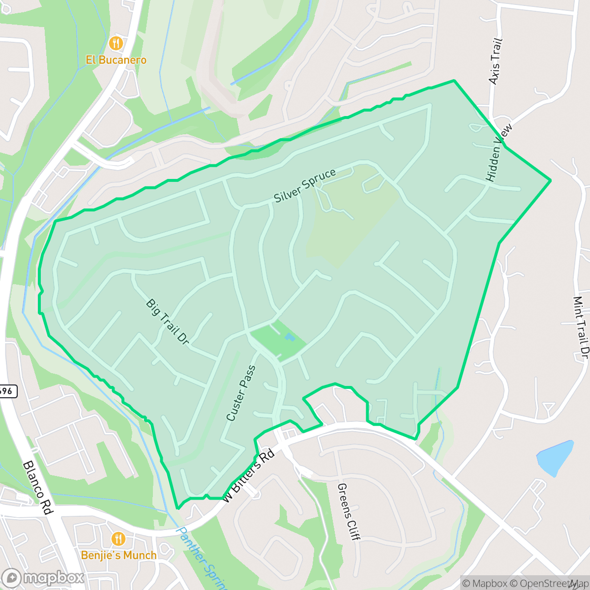 Map showing the location of Hidden Forest, San Antonio, TX
