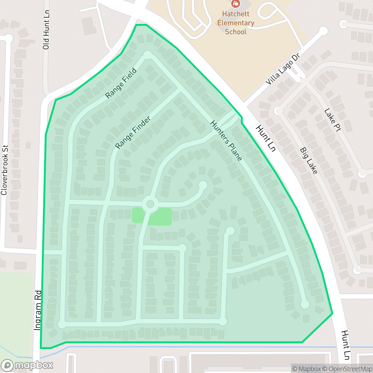Map showing the location of Hunt Crossing, San Antonio, TX