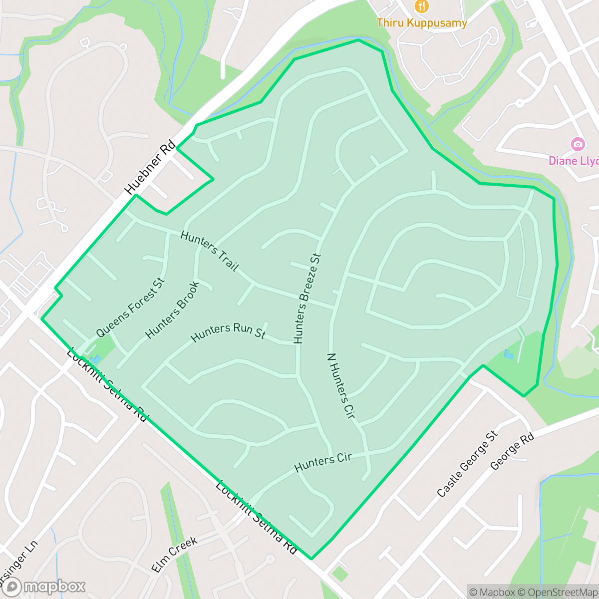 Map showing the location of Hunters Creek, San Antonio, TX