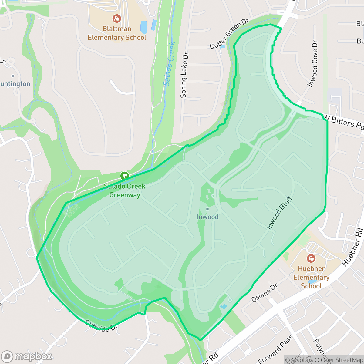 Map showing the location of Inwood Homeowners, San Antonio, TX
