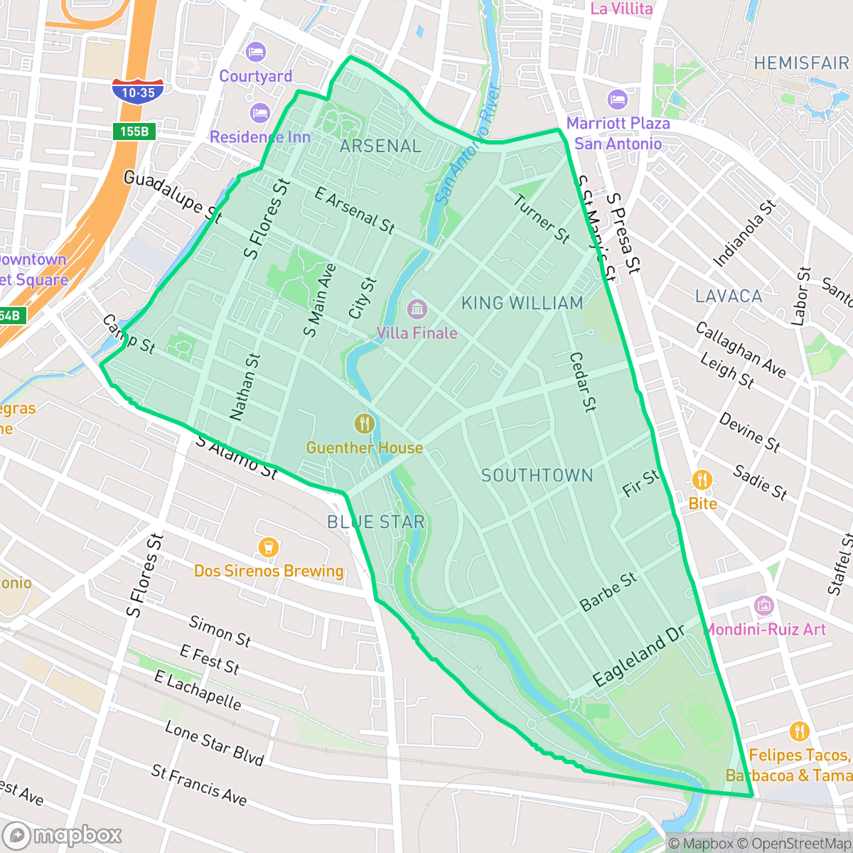Map showing the location of King William, San Antonio, TX
