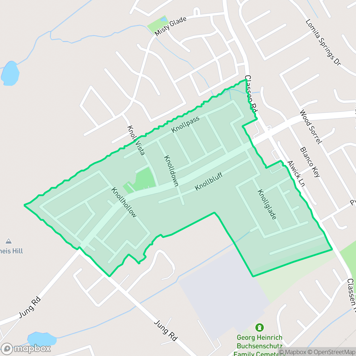 Map showing the location of Knollcreek, San Antonio, TX