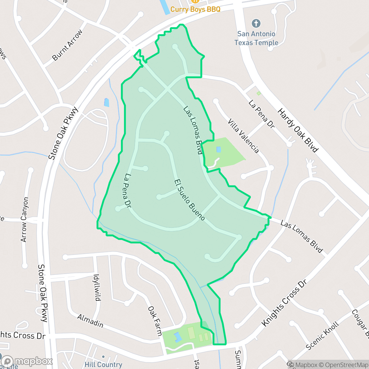 Map showing the location of Las Lomas-Stone Oak, San Antonio, TX