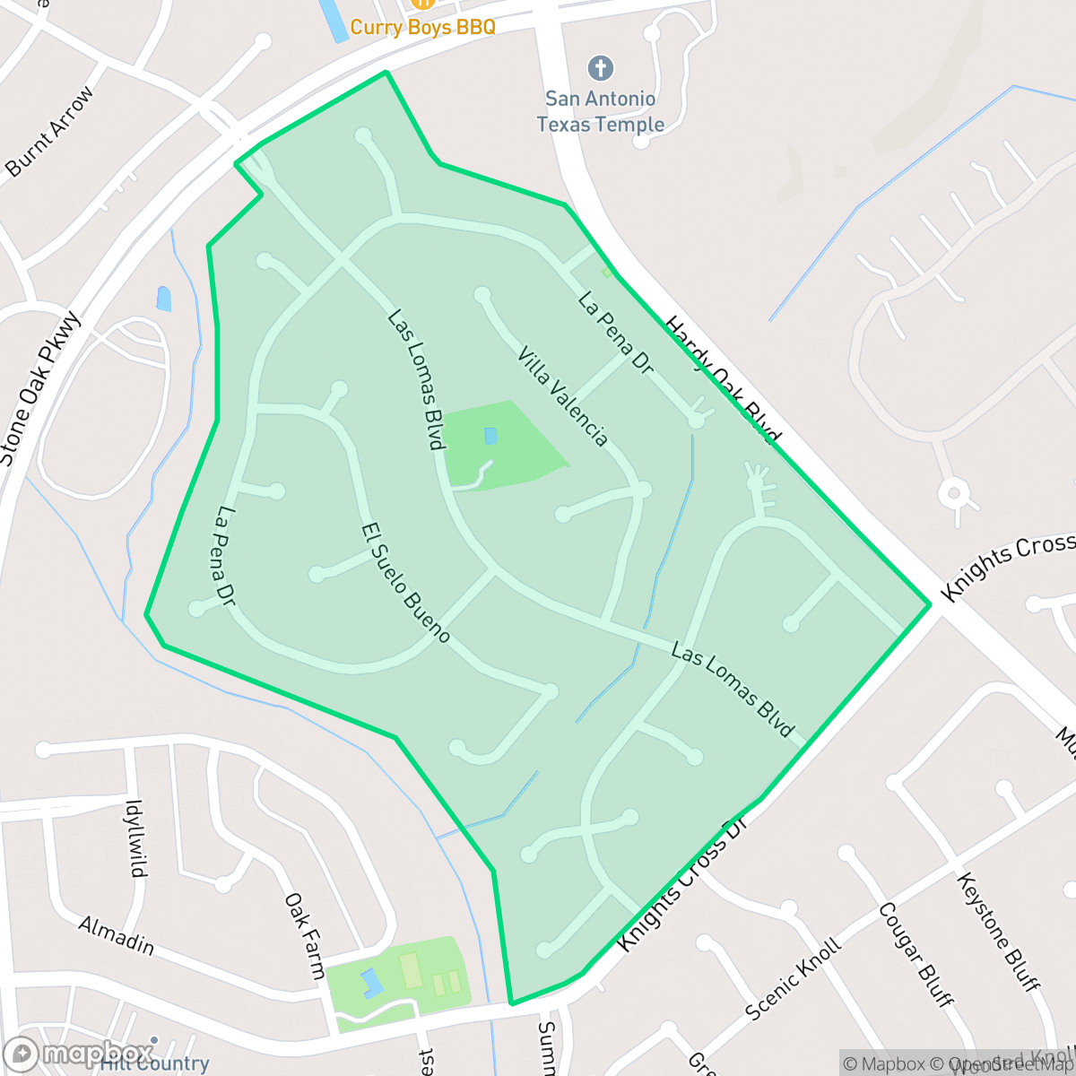 Map showing the location of Las Lomas, San Antonio, TX