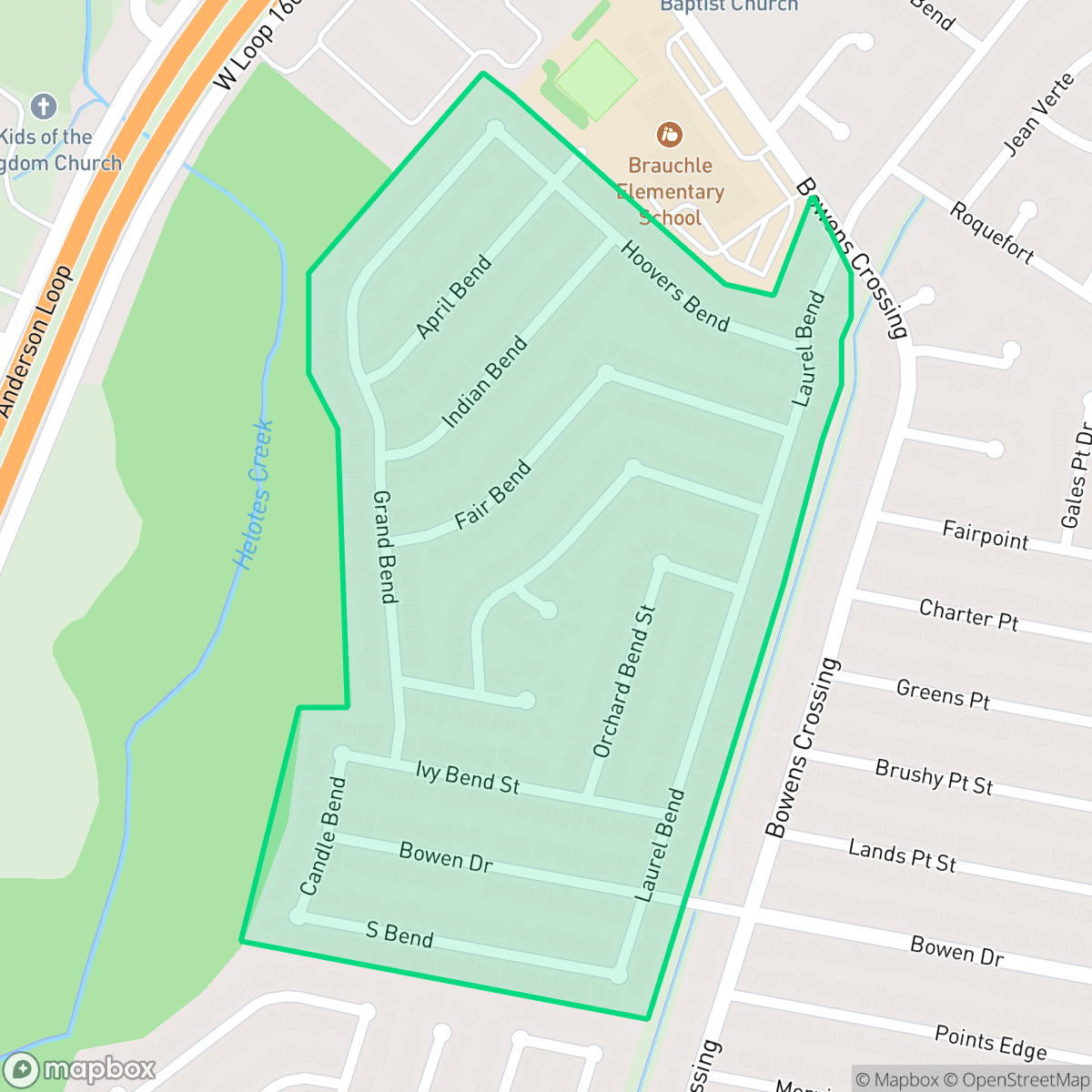 Map showing the location of Laurel Bend, San Antonio, TX