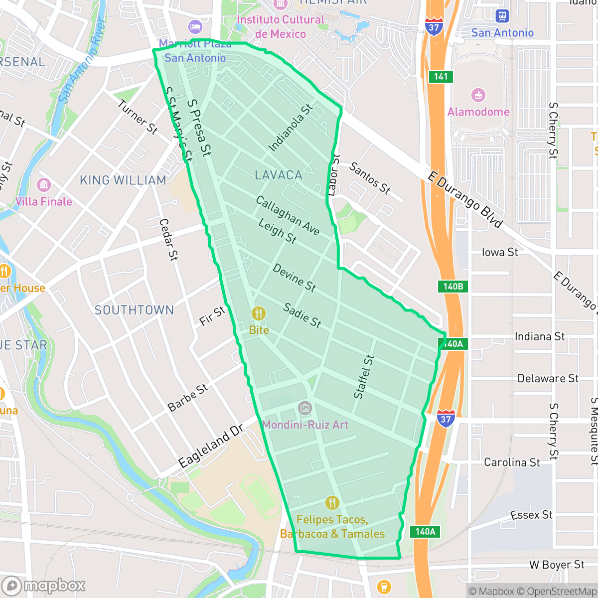 Map showing the location of Lavaca, San Antonio, TX