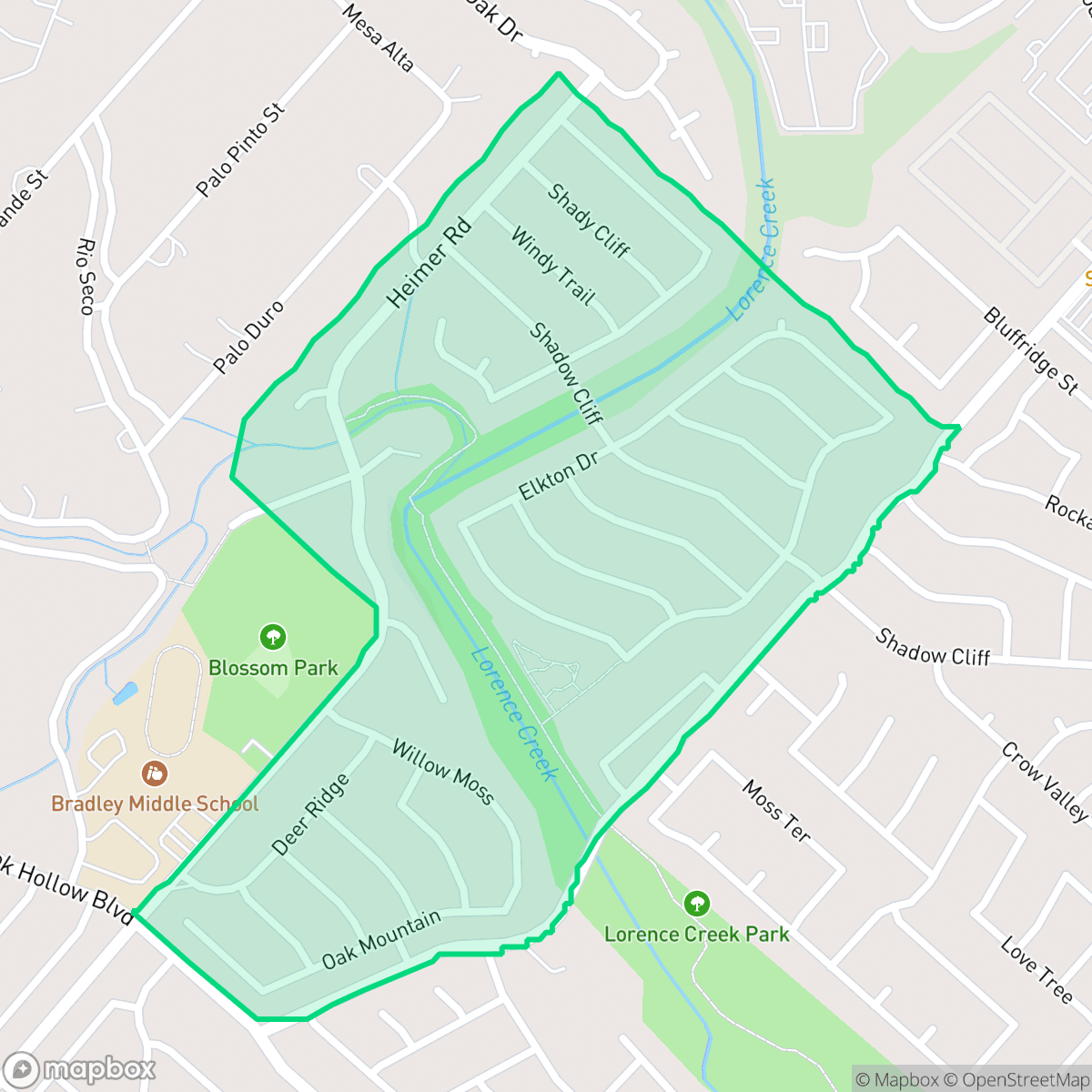 Map showing the location of Lorrence Creek, San Antonio, TX