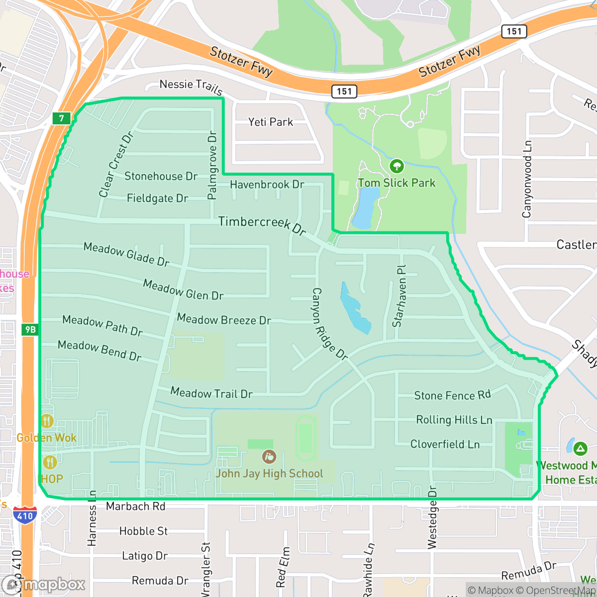 Map showing the location of Meadow Village, San Antonio, TX