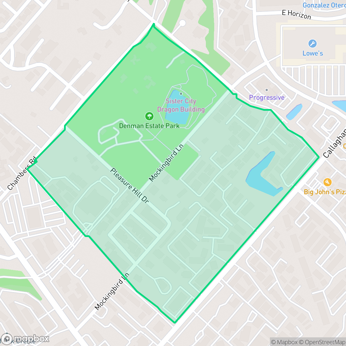 Map showing the location of Mockingbird Hill, San Antonio, TX