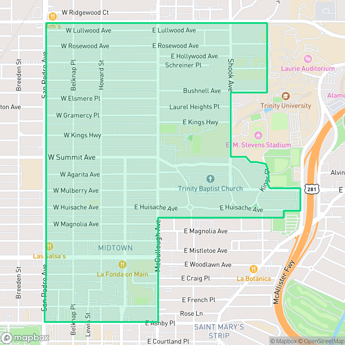 Map showing the location of Monte Vista, San Antonio, TX