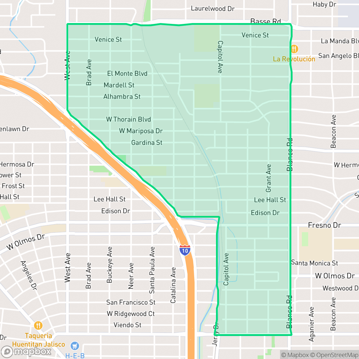 Map showing the location of Northwest Los Angeles Heights, San Antonio, TX