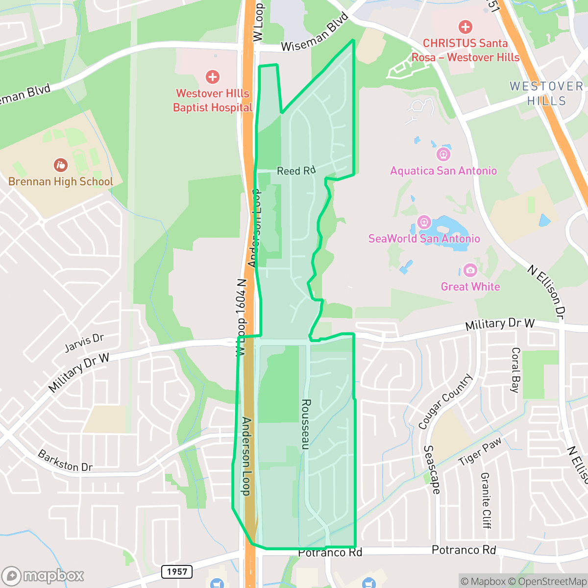 Map showing the location of Oak Creek, San Antonio, TX