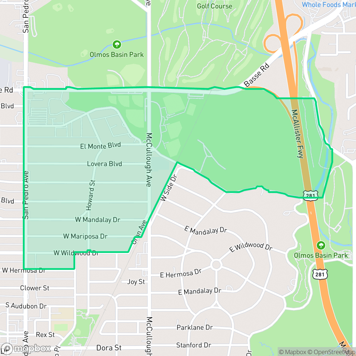 Map showing the location of Olmos Park Terrace, San Antonio, TX
