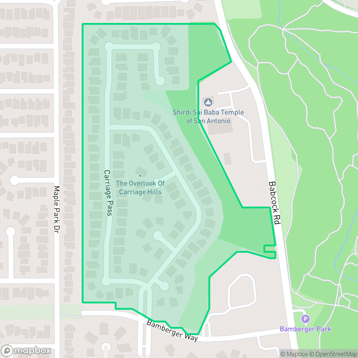 Map showing the location of Overlook of Carriage Hills, San Antonio, TX