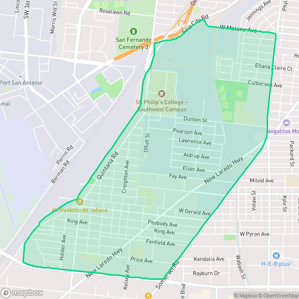 Map showing the location of Quintana Community, San Antonio, TX