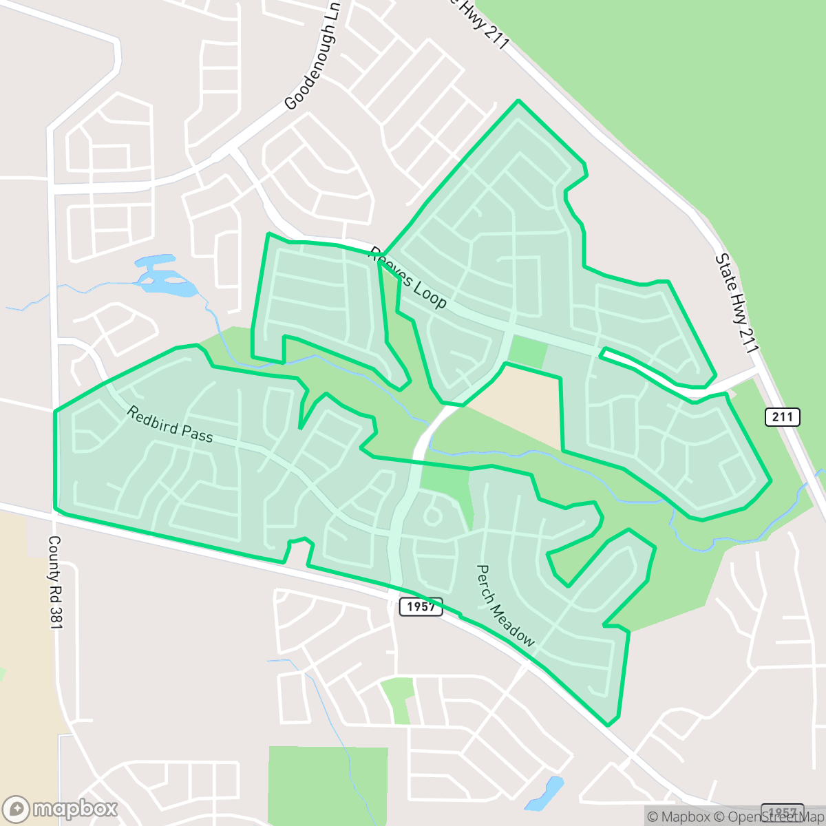 Map showing the location of Redbird Ranch, San Antonio, TX