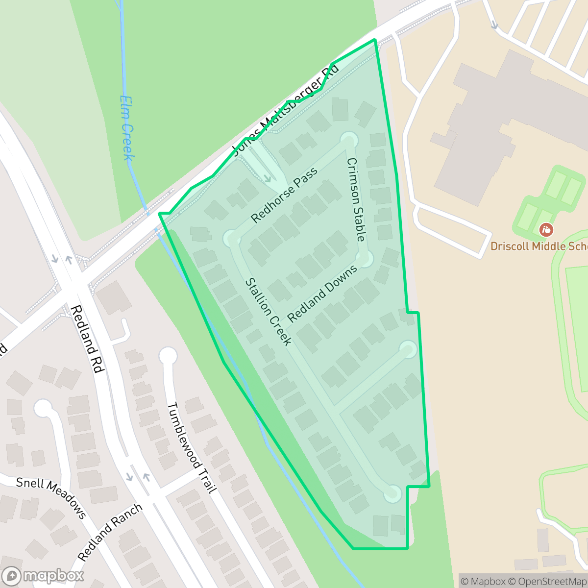 Map showing the location of Redland Ranch at Elm Creek, San Antonio, TX