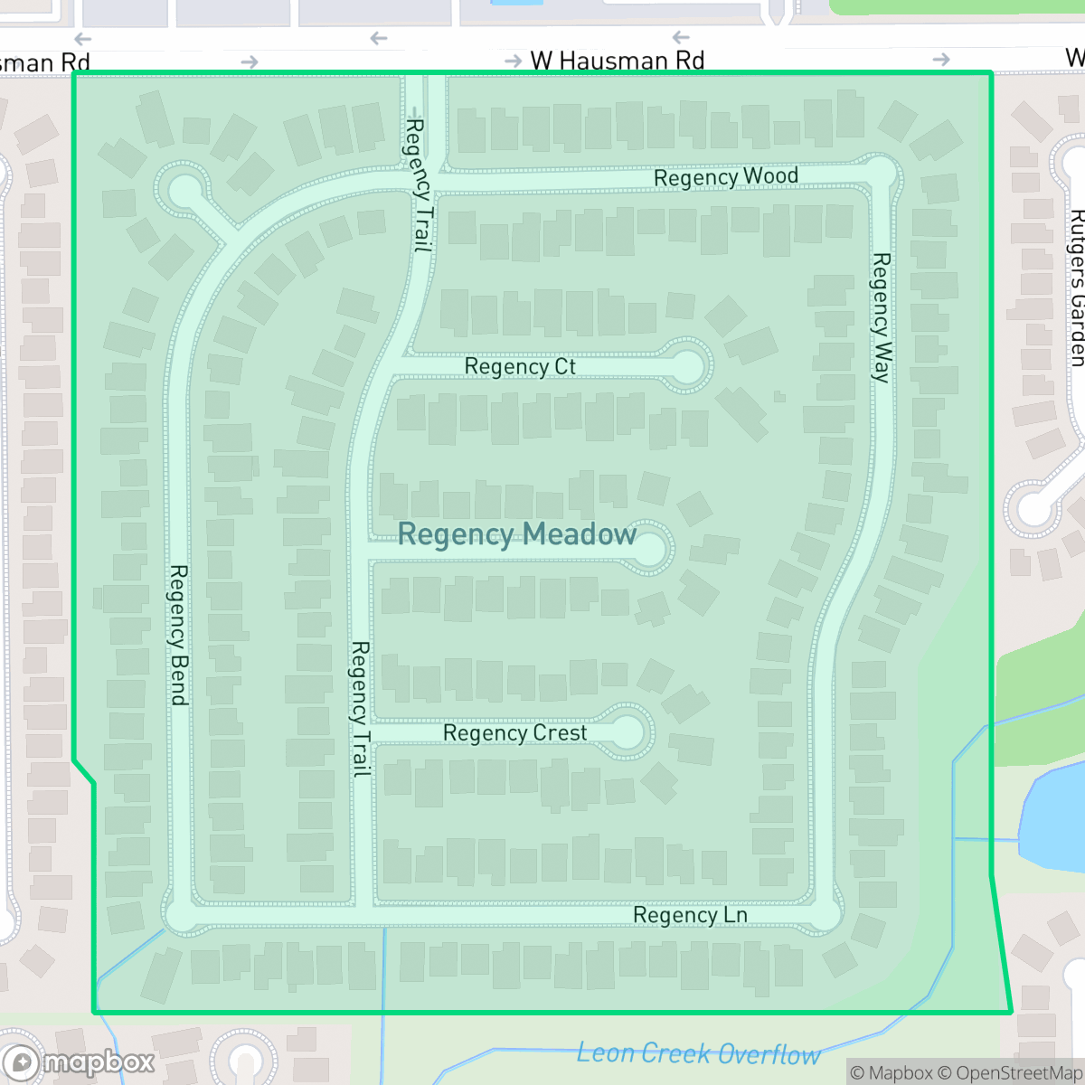 Map showing the location of Regency Meadow, San Antonio, TX