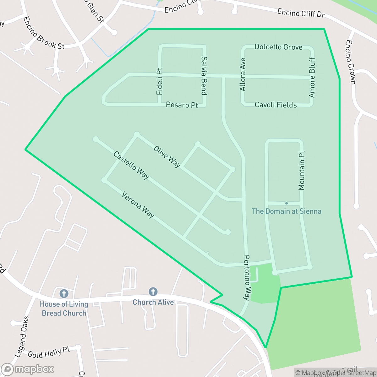 Map showing the location of Sienna, San Antonio, TX