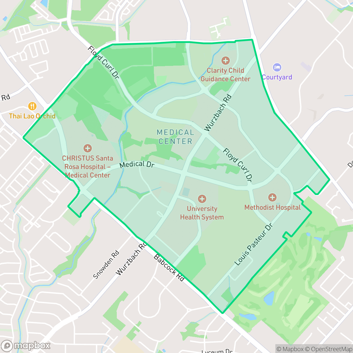 Map showing the location of South Texas Medical Center, San Antonio, TX