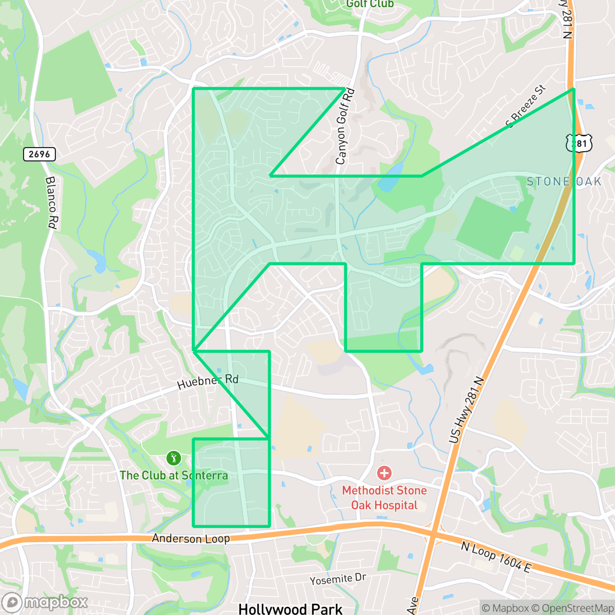 Map showing the location of Stone Oak, San Antonio, TX