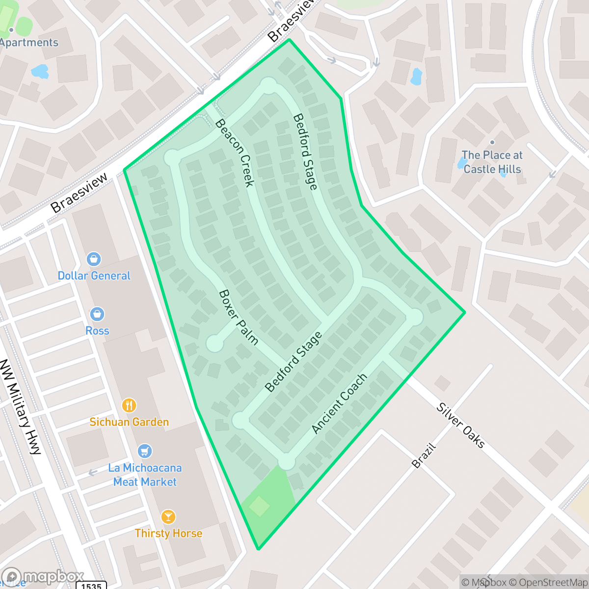 Map showing the location of The Gardens at Castle Hills, San Antonio, TX