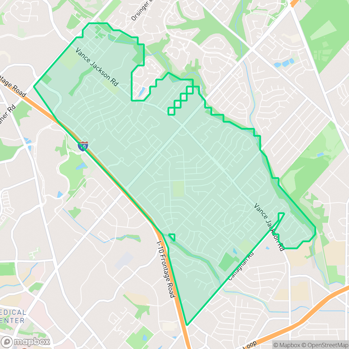 Map showing the location of Vance Jackson, San Antonio, TX