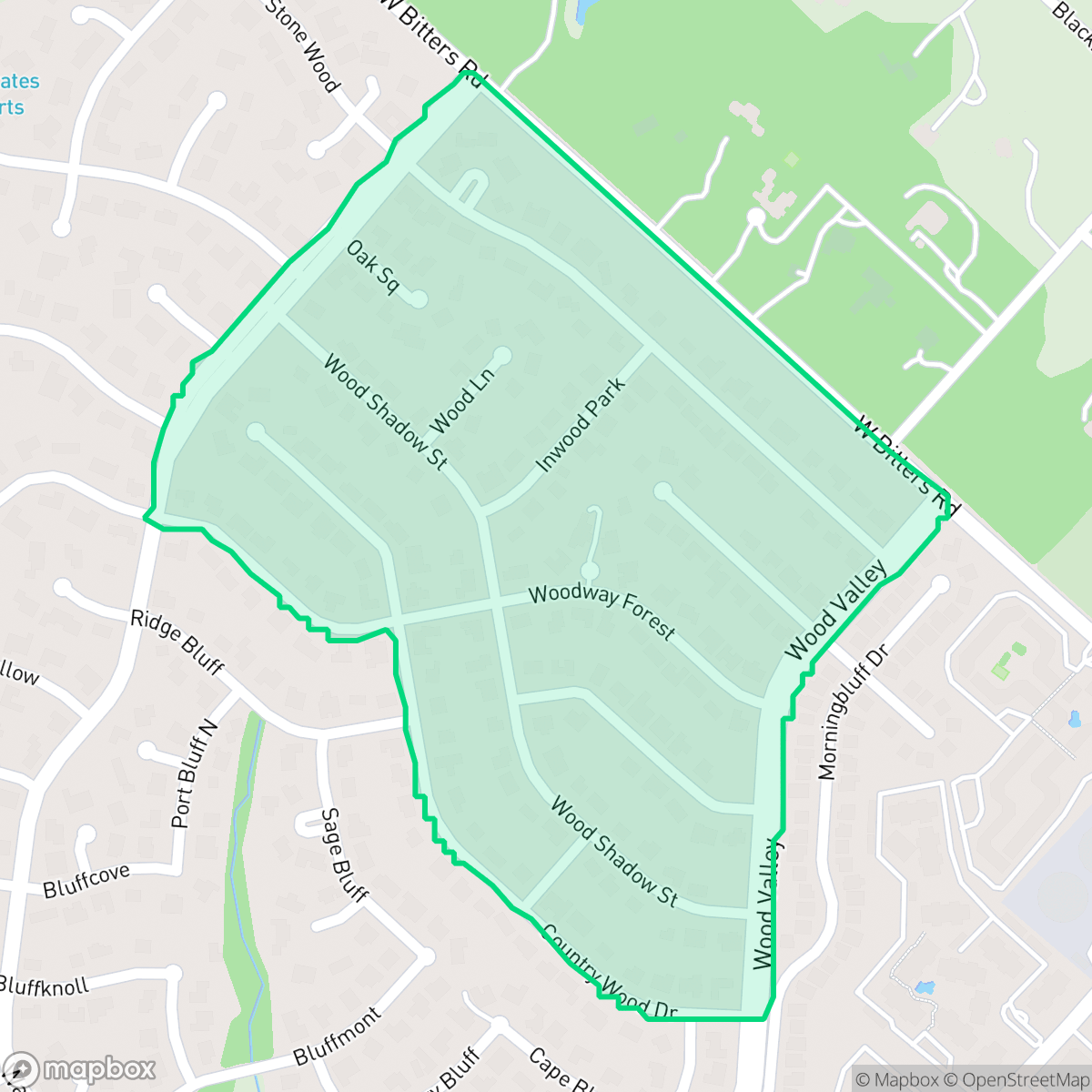 Map showing the location of Woodlands of Camino Real, San Antonio, TX