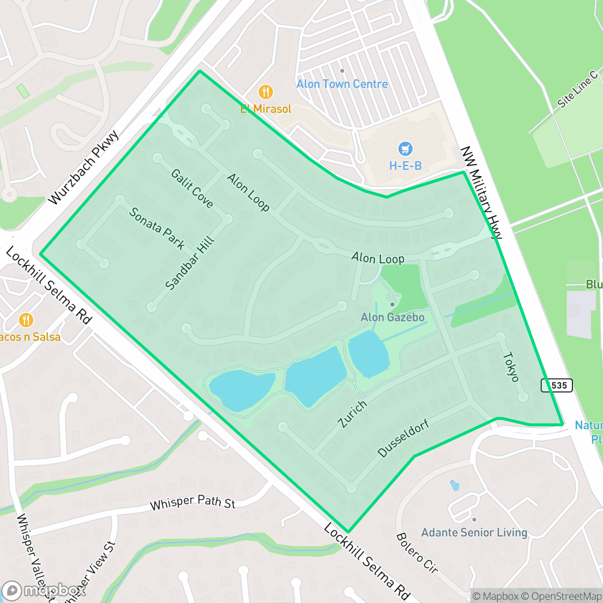 Map showing the location of Woods of Alon, San Antonio, TX