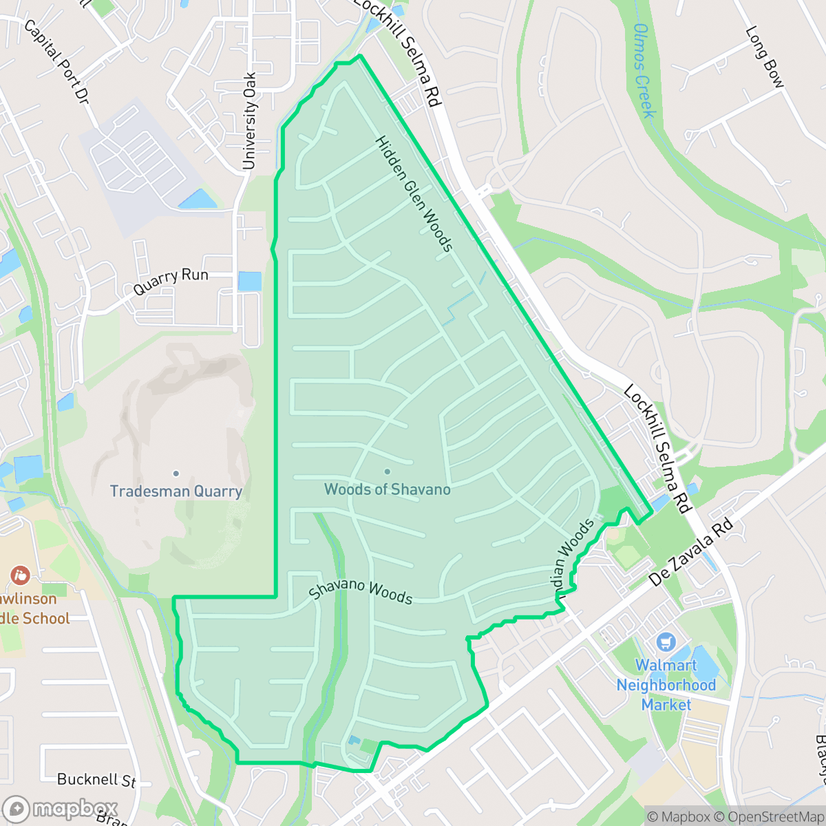 Map showing the location of Woods of Shavano, San Antonio, TX