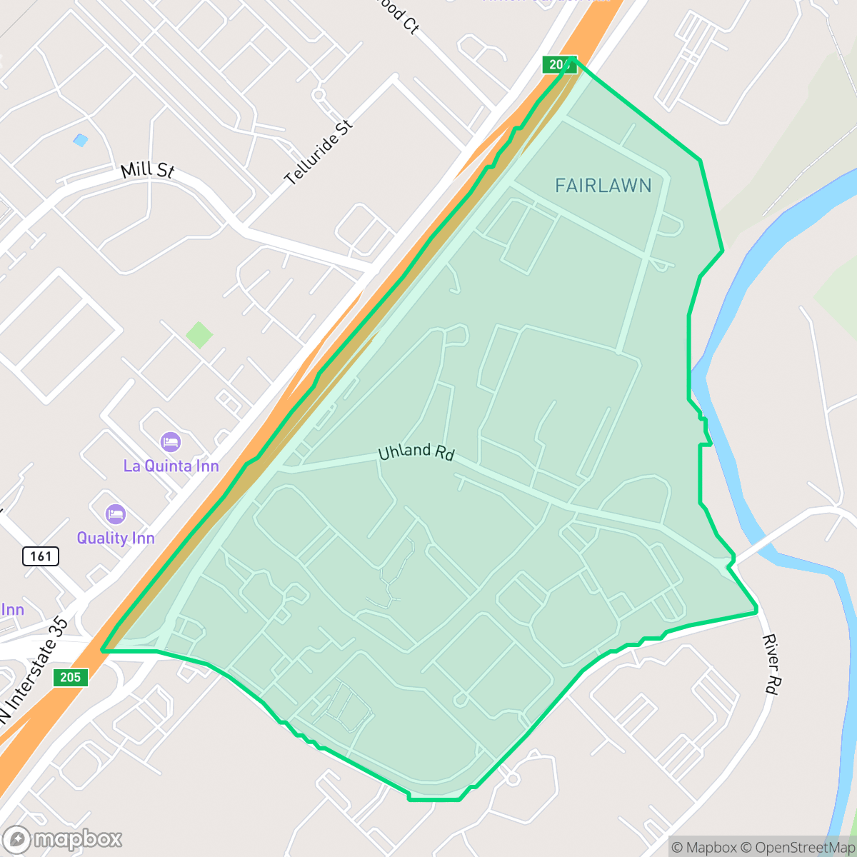 Map showing the location of Fiarlawn, San Marcos, TX