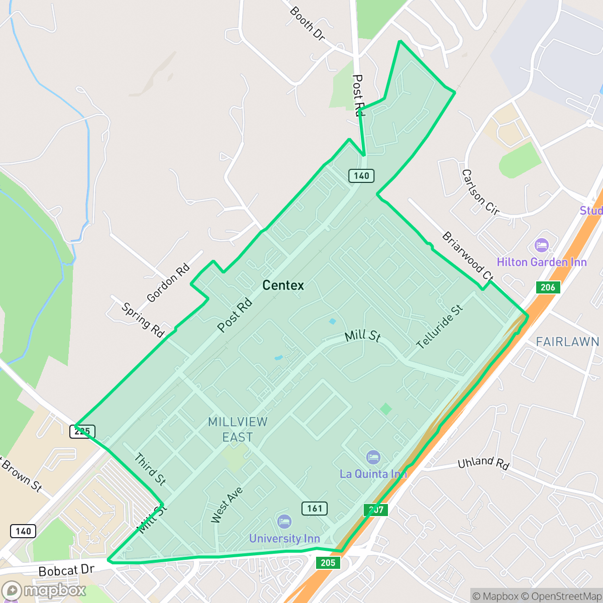 Map showing the location of Millview East, San Marcos, TX