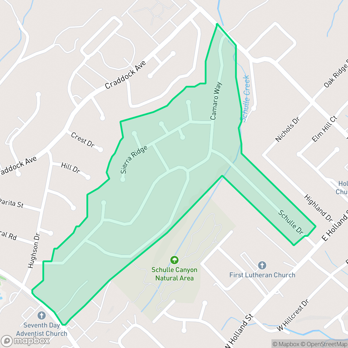 Map showing the location of Sierra Circle, San Marcos, TX