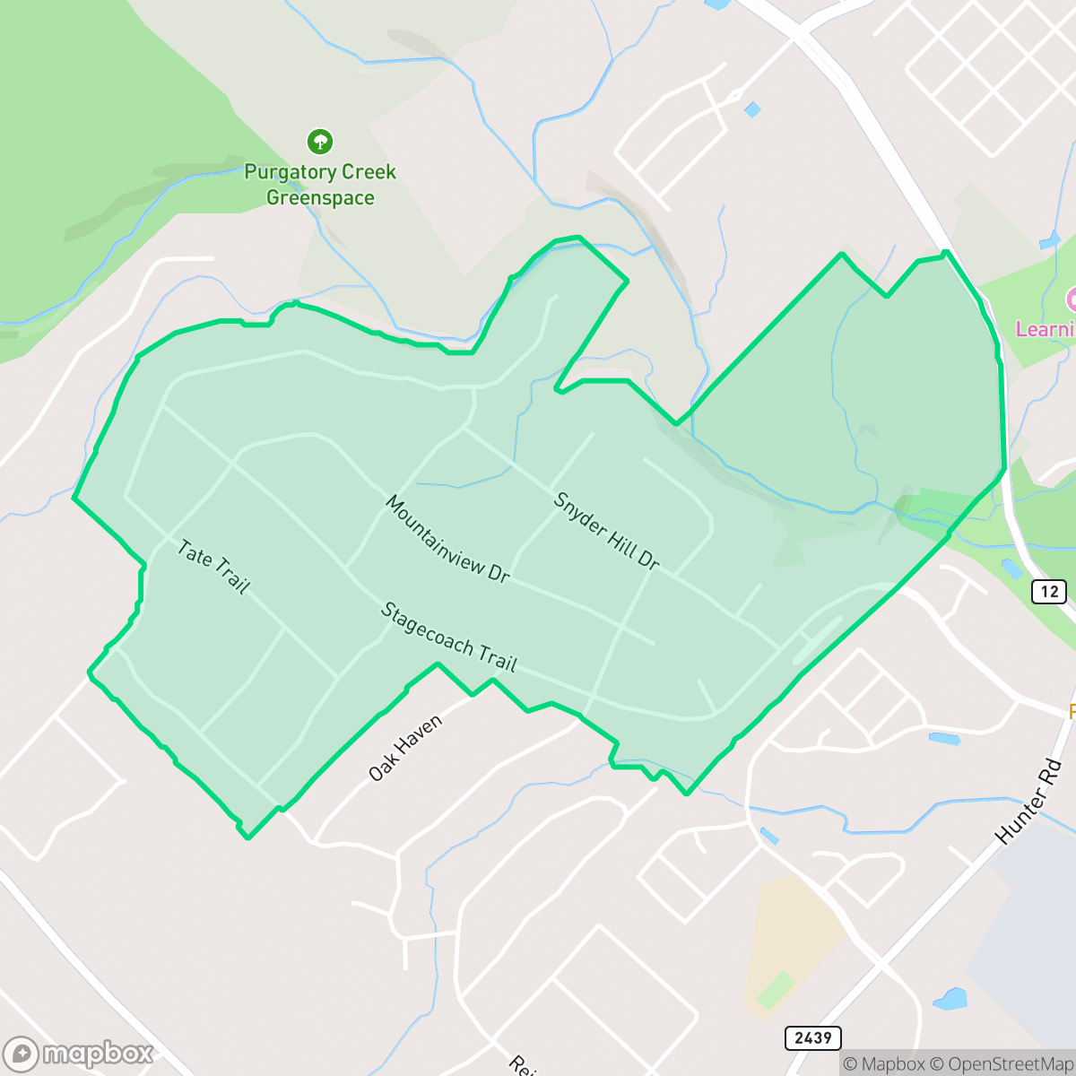 Map showing the location of Willow Creek, San Marcos, TX