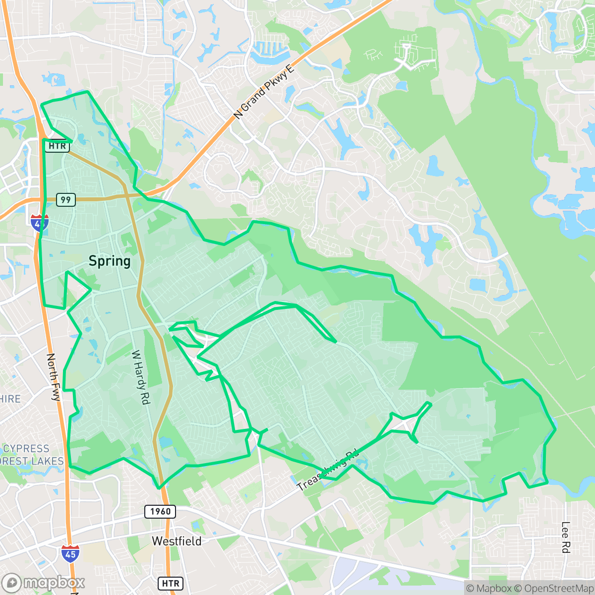 Map showing the location of Spring, TX — coverage area
