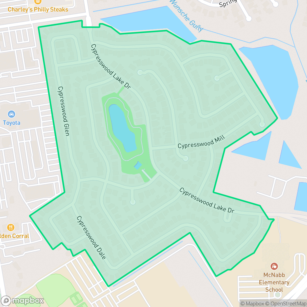 Map showing the location of Cypresswood Lake, Spring, TX