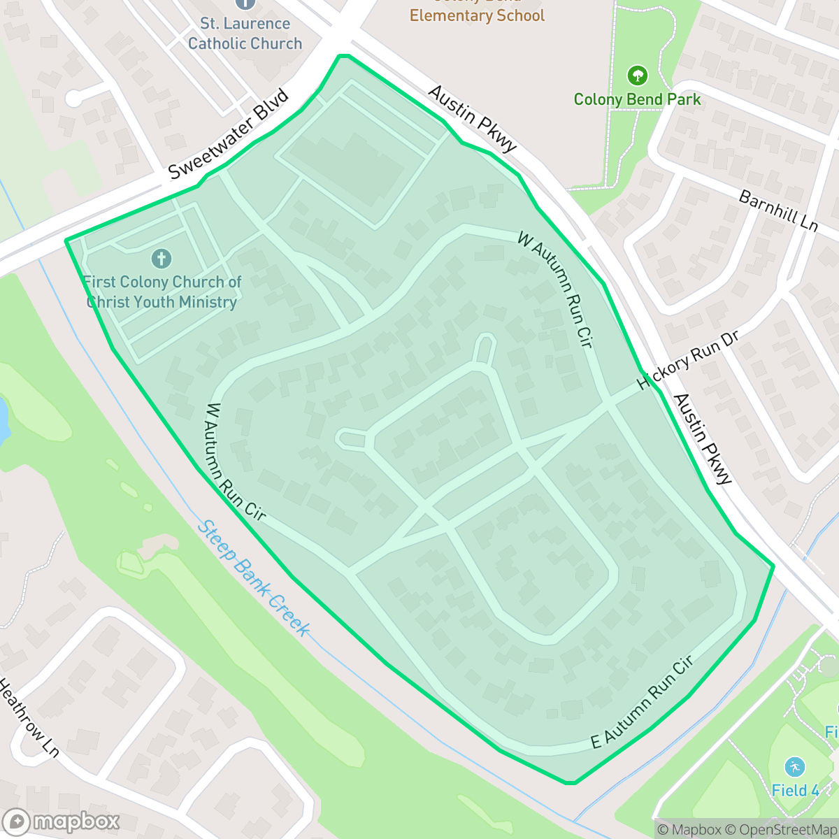 Map showing the location of Colony Park, Sugar Land, TX