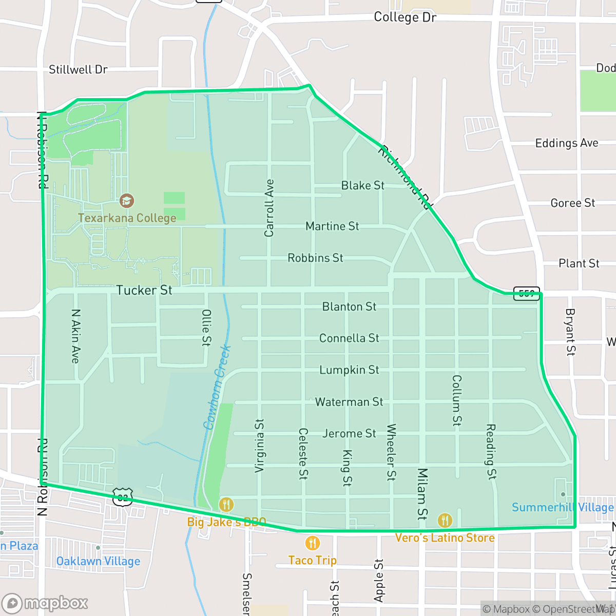 Map showing the location of Beverly Heights, Texarkana, TX