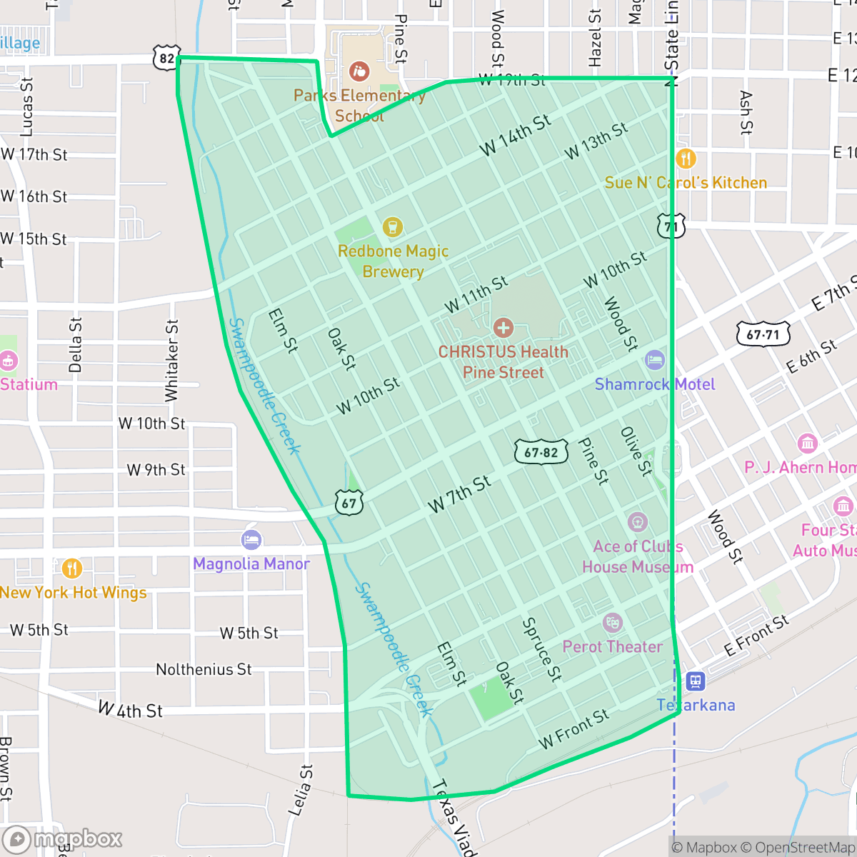 Map showing the location of Downtown, Texarkana, TX