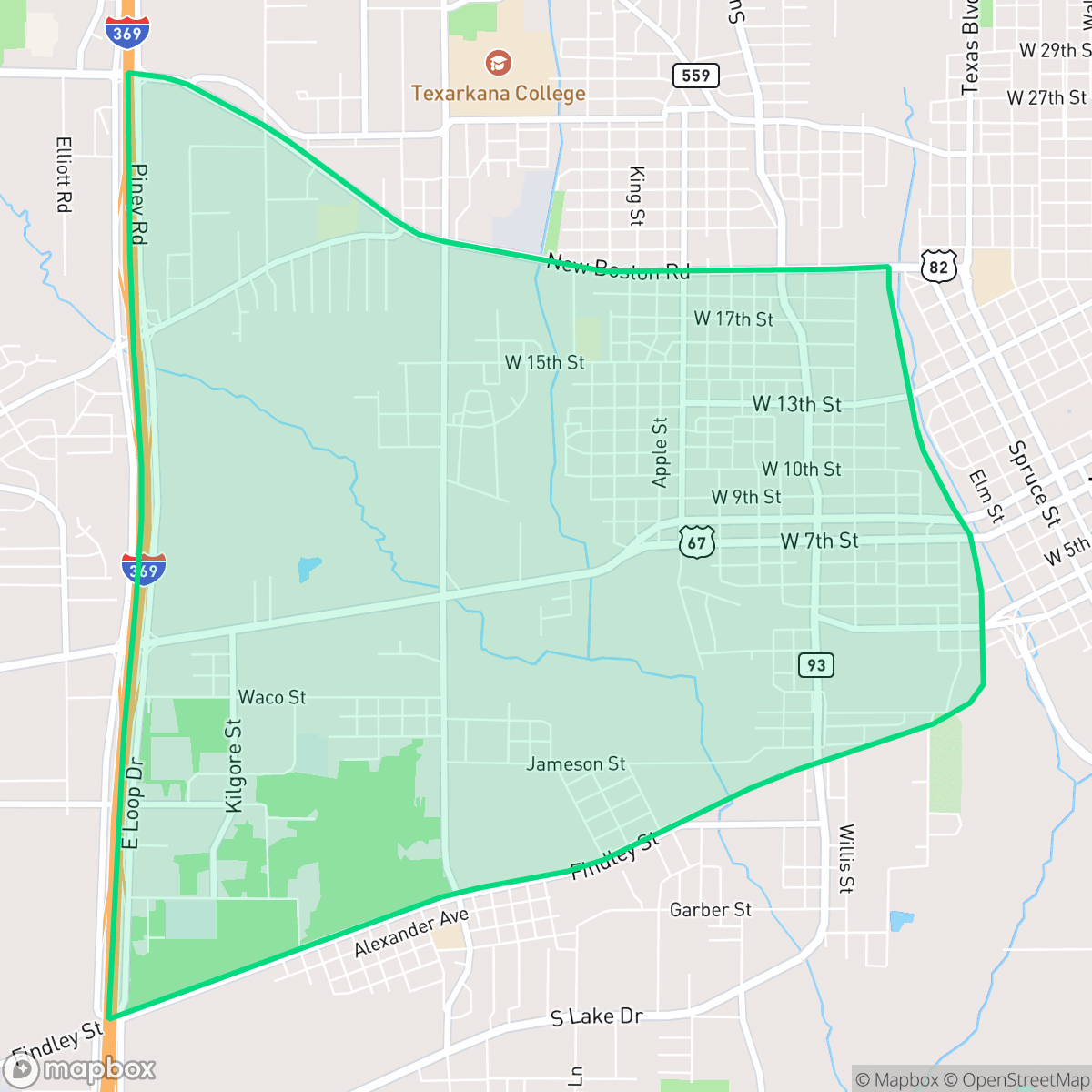 Map showing the location of Rosehill, Texarkana, TX