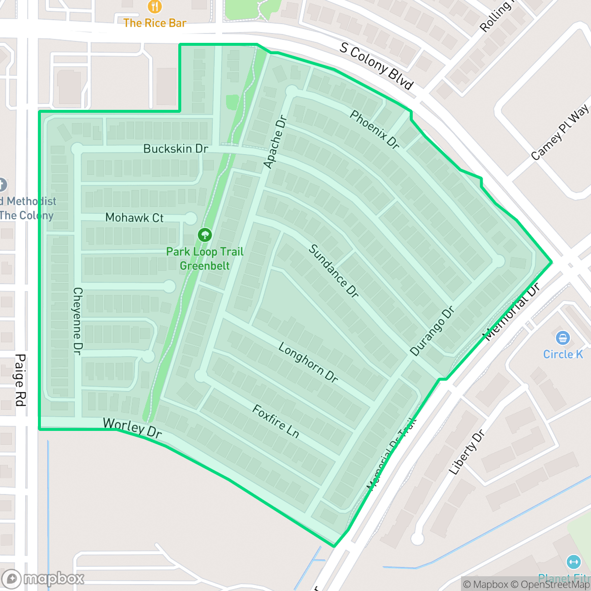 Map showing the location of Legend Trails, The Colony, TX