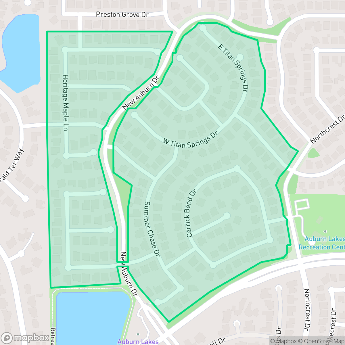 Map showing the location of Auburn Lakes Retreat, The Woodlands, TX