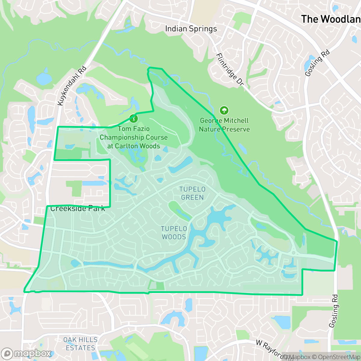 Map showing the location of Creekside Park, The Woodlands, TX