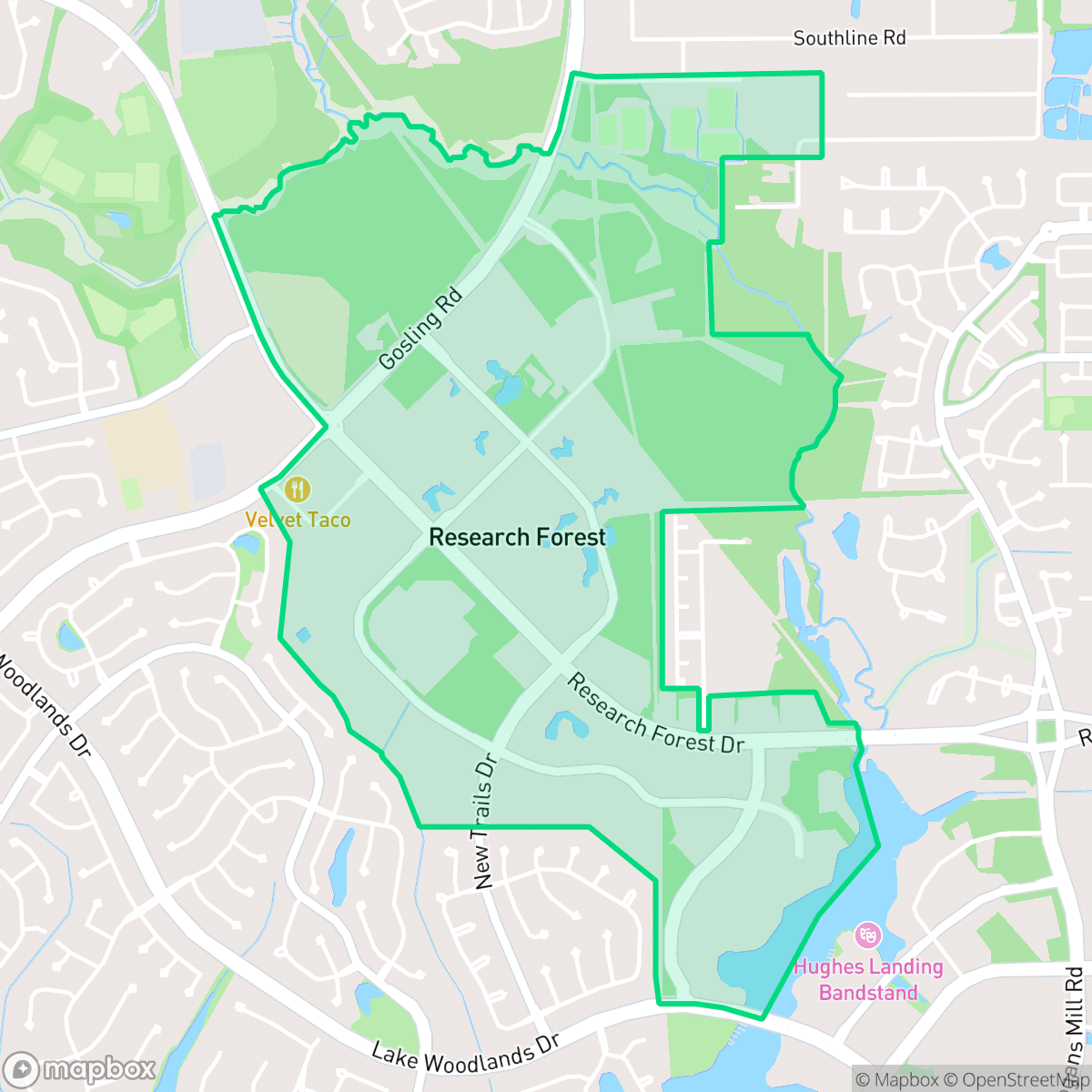 Map showing the location of Research Forest, The Woodlands, TX