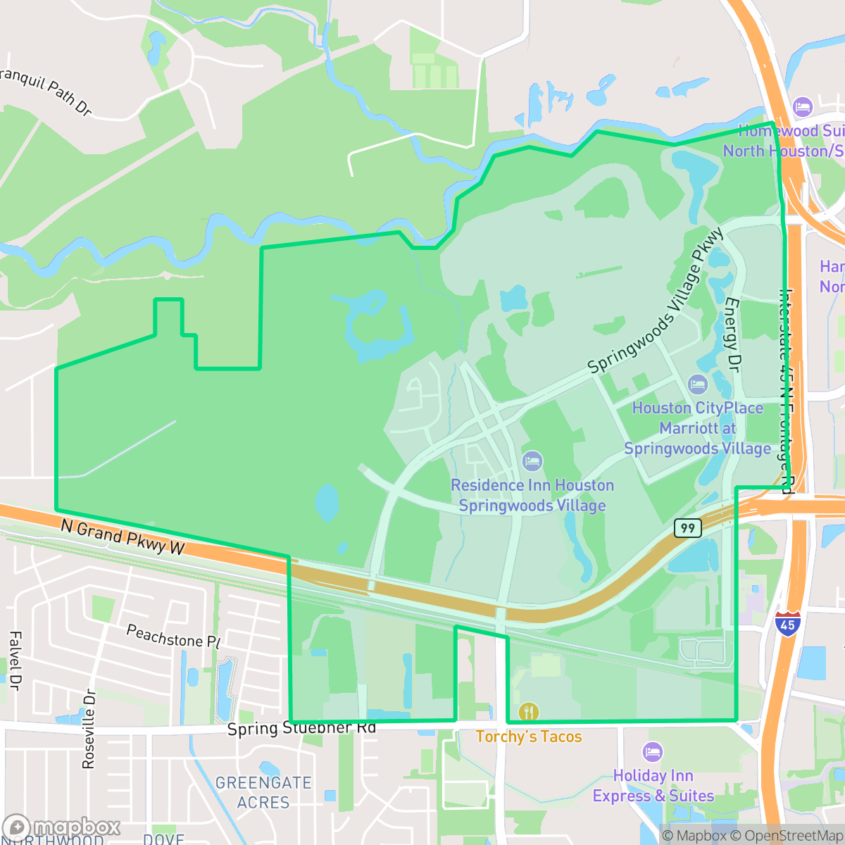 Map showing the location of Springwood, The Woodlands, TX