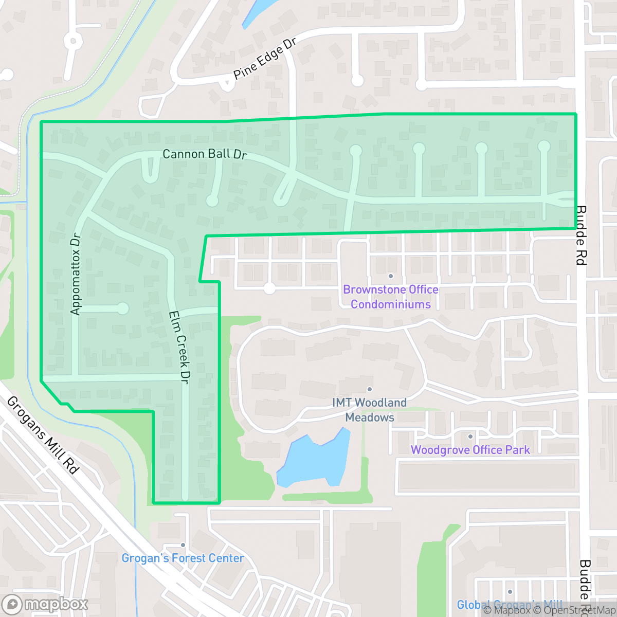 Map showing the location of Vicksburg, The Woodlands, TX