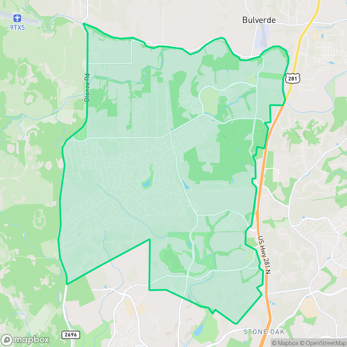 Map showing the location of Timberwood Park, TX — coverage area