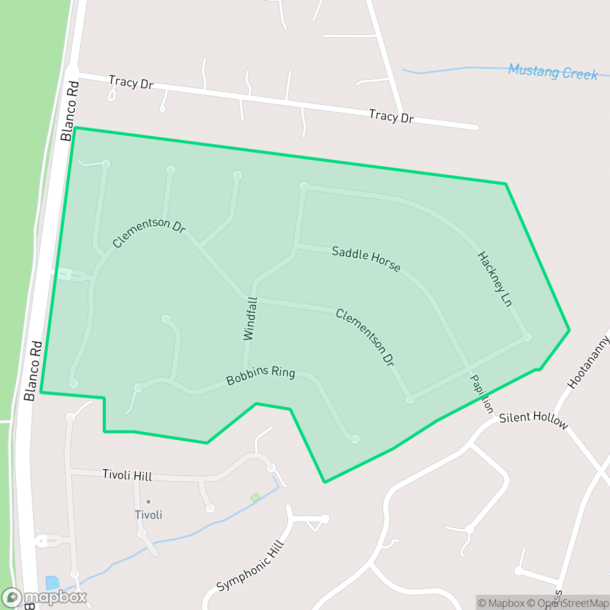 Map showing the location of The Falls at Clementson Ranch, Timberwood Park, TX