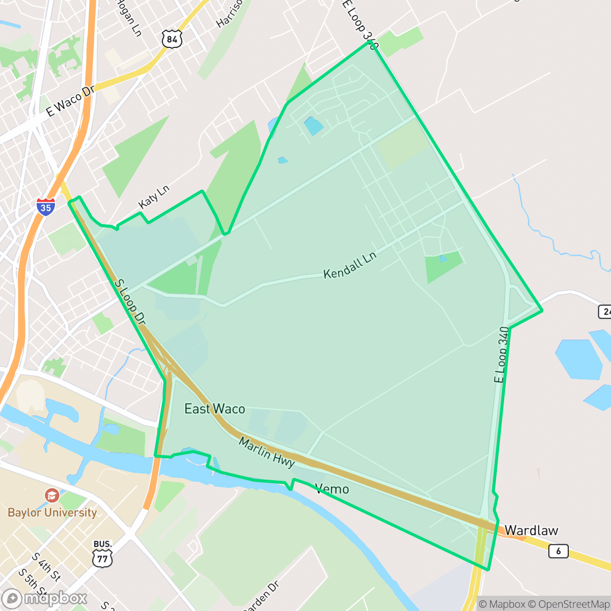 Map showing the location of Timbercrest, Waco, TX